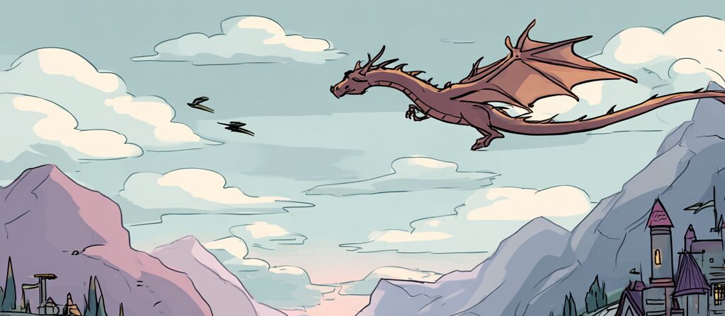 Copper Dragon Flying over his Community