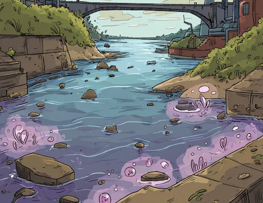 Polluted River waters
