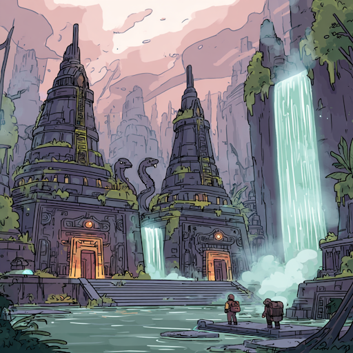 Hydra guarding ancient stone temple